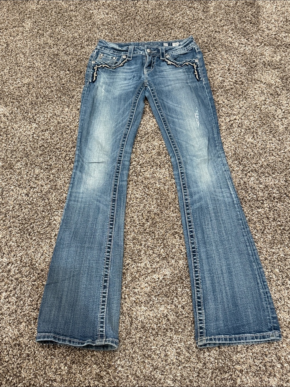 Miss Me Medium Blue Flared Jeans with Distressed Detail